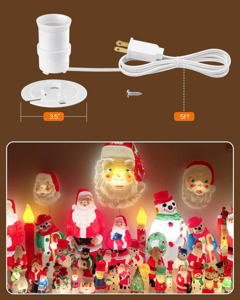 Two Pack Blow Mold Light Kit Replacement for Outdoor Holiday Decor With E26 E27 Socket and Five Foot Cord, 3.5 inch plate, SURAIELEC