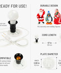 Two Pack Blow Mold Light Kit Replacement Cords For Blow Mold Plastics With White And Red Plates Vintage Style Holiday Decor For Halloween Christmas And New Year - shown with socket and plate dimensions for holiday figures.