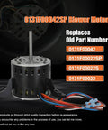 Replacement 1/2HP 115V Blower Motor for Goodman Amana Janitrol Units 0131F00042SP displayed with wires and specs