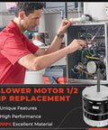 Technician installing Half Horsepower Blower Motor For Nortek Nordyne Intertherm Miller Maytag Frigidaire Gas Furnaces 622686.
