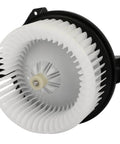 Front view of Drop In Replacement AC And Heater Blower Motor For Jeep Wrangler And Ram 1500 with white fan blades and black casing.