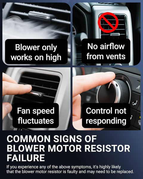 Common signs of blower motor resistor failure in HVAC systems for Ford F-150, Escape, Expedition, Mustang, Mercury, Mazda