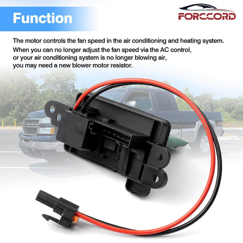 Blower Motor Resistor With Harness For Chevy Avalanche Silverado Suburban Tahoe GMC Sierra Yukon Cadillac Escalade Replaces 973 405 1581086 Fits 2003 To 2006 Models For GM Trucks And SUVs By Forccord