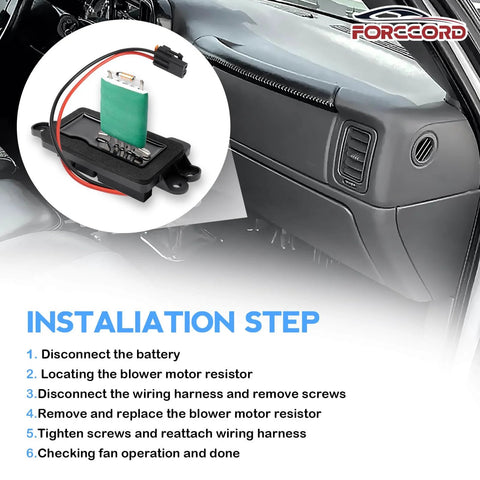 Blower Motor Resistor With Harness For Chevy Avalanche Silverado Suburban Tahoe GMC Sierra Yukon Cadillac Escalade Replaces 973 405 1581086 Fits 2003 To 2006 Models For GM Trucks And SUVs By Forccord installation guide in vehicle interior