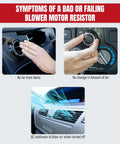 Symptoms of a bad blower motor resistor: no air from vents, no air change, AC blows air when off, related to HVAC Blower Motor Resistor Compatible With Ford Expedition Escape F150 F250 F350 Super Duty Mustang Mark LT Mariner And Lincoln Mercury Vehicles Replaces 3F2Z18591AA And YH1715 For Smooth Adjustable Fan Speeds And Reliable Airflow.