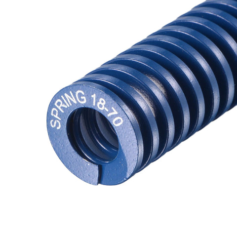 Blue 18mm Outer Diameter Compression Die Spring Two Pack, 70mm Free Length, 65Mn Alloy Steel, close-up of coil details