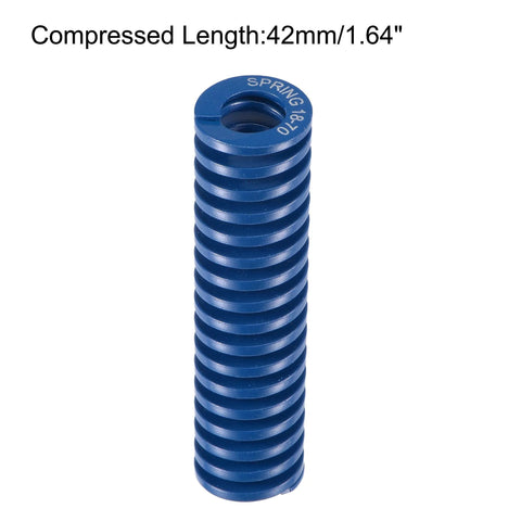 Blue 18mm Outer Diameter Compression Die Spring Two Pack, 70mm Free Length, 42mm Compressed Length, featuring sturdy coils.