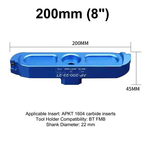 Pro Grade 90 Degree Dual Insert CNC Fly Cutter For BT FMB22 Tool Holder, 8 Inch 200mm, Lightweight 6061 Aluminum Anodized Finish