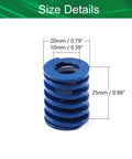 Heavy Duty 3D Printer Die Spring with 20mm Outer Diameter and 10mm Inner Diameter 25mm Long Free Length Light Load Spiral Compression Mold Die Spring with size details, blue tone, for mechanical equipment, two pack.