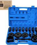 Wheel Bearing Removal Tool Kit 23 Piece Set For Front Wheel Drive Vehicles in blue case with bushings and sleeves