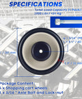 4 Pack 5 Inch Shopping Cart Wheels With Axles Bolts Blue Polyurethane Caster Set Replacement For Cart Heavy Duty 250 Lb Per Wheel 1000 Lb Total Capacity Universal Fit For Most Carts Durable product specifications with wheel dimensions and bolt image.