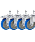 Heavy Duty Five Inch Blue Caster Wheel With Dual Locking Brake For Three Eighths To One Point Two Inch Threaded Stem Mounts