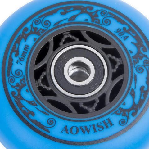 Close-up of a blue 76mm 90A Ripsurf Wheel with ABEC9 Bearings for RipStik DLX Caster Board.