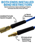 Hybrid Air Hose Three Eighths Inch By Twenty Five Feet 300 PSI Heavy Duty Lightweight Kink Resistant With Brass Male Fittings