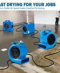 Powerful Half Horsepower Air Mover For Fast Carpet Drying And Floor Drying With 2200 CFM Air Flow Lightweight Design For Home Garage And Job Site Use Two Speed Settings By Mounto on floors