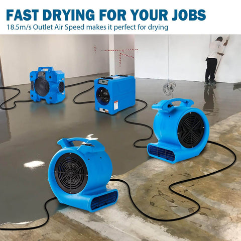 Powerful Half Horsepower Air Mover For Fast Carpet Drying And Floor Drying With 2200 CFM Air Flow Lightweight Design For Home Garage And Job Site Use Two Speed Settings By Mounto on floors