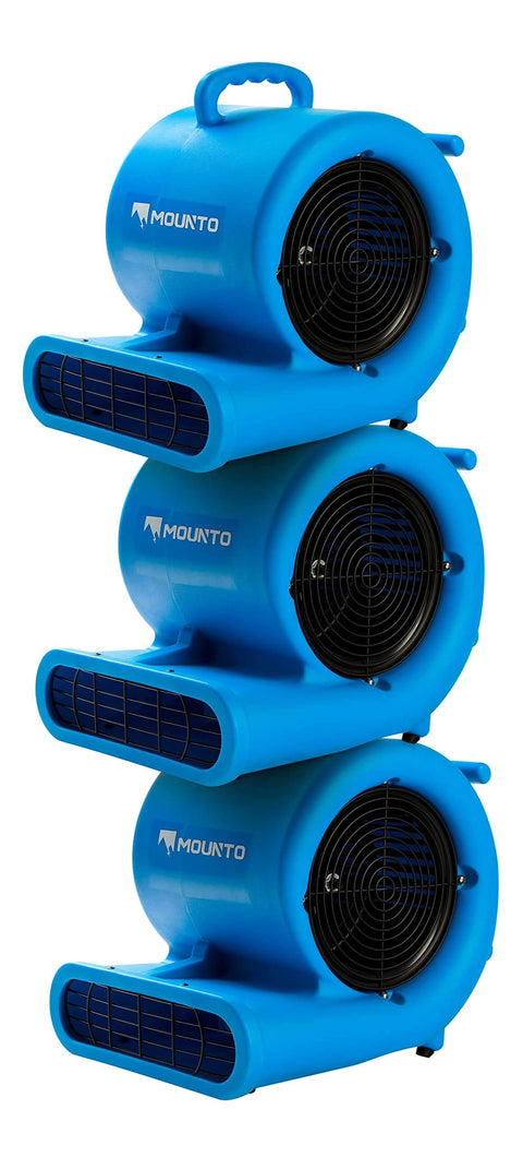 Stacked blue Powerful One Third HP Air Mover Blower With 2000 CFM For Floors And Carpets 3 Speed Dual GFCI Outlets