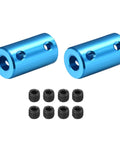 Blue aluminum 1/4 to 1/4 rigid shaft couplings, two pack, with screws for secure, low backlash connection in 3D printers and robotics.