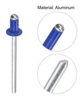 Close-up of Aluminum Blind Rivets Set 3.2mm By 5mm Open End Flat Round Head Blue 200 Pcs, showing material and details.