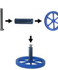 Blue Aluminum Leveling Nut Set With Hot Bed Springs, M4 Screws, and Silicone Leveling Columns for Ender 3, 3 Pro, 3 V2, 3 Neo, 5, 5 Plus, and CR-10 Printers; assembly view.