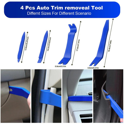 4-piece auto trim removal tools from the 17 Piece Hook And Pick Set For Auto Trim Removal Kit Keze Pro Grade Telescoping Magnetic Pickup Tool And Gasket Scraper Clip Pliers Remover Car Door Panel Fastener Removal Automotive Repair Tools.