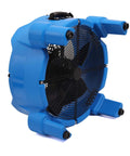 Heavy Duty 3000 CFM Axial Air Mover Blower Fan For Drying, Cooling And Ventilation, Lightweight 25 Pound Portable Unit With One Quarter HP 115V Motor, Low Amp Draw From MOUNTO, shown in blue with side view