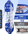 Heavy-Duty Double Block and Tackle Pulley System - 100Ft x 1/2'' Rope, 7700 LB(35KN) Breaking Strength, 4:1 Lifting Ratio