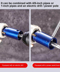 Bolt Extraction Drill Attachment Be The Go To Tool For Quick Emergency Repairs With 3 Size Adaptability, shown in use with pipes.