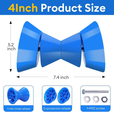 4 Inch Boat Trailer Bow Stop Roller With Half Inch Shaft For Boat Trailers Blue Bow Roller Non Marking Non Scratching