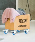 12 Pack 2 Inch Brake Caster Wheels With Swivel Plate Casters In Blue Polyurethane Locking Brakes on wooden box