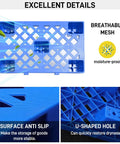 Nestable Plastic Pallets 6 Pack With Breathable Grid And Moisture Proof Design shown in detail highlighting grid and anti-slip surface.