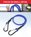 24 Inch Bungee Cords With Hooks 4 Pack, Heavy Duty Rubber Core, Elastic Straps, Double Aluminum Alloy Hooks, Blue, Outdoor Use