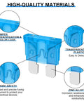 Close-up of a blue 182 Piece Car Fuses Assortment Kit With Standard, Mini And Low Profile Mini Blade Fuses 5A To 40A Includes Fuse Puller