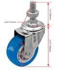2 Inch Blue Caster Wheel With Three Eighths Inch To One Point Two Inch Threaded Stem Mount Polyurethane Non Marking Silent 360 Degree Swivel 65 Lb Capacity Per Wheel Pack Of 4 Ideal Replacement For Carts Trolleys And Equipment