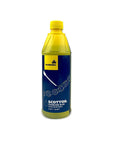 Yellow bottle of Scottoil Standard Blue chain lubricant, part of Essentials Micro VSystem Automatic Bike Chain Lubrication System With Scorpion Dual Injector Twin Feed Applicator And 16.9 Fl Oz Blue Refill Bundle For Longer Chain And Sprocket Life