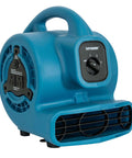 Blue Mini Mighty 138 W Air Mover with 600 CFM centrifugal power, stackable design, front view for water damage restoration by XPOWER