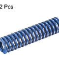 Blue 18mm Outer Diameter Compression Die Spring Two Pack, 70mm Free Length, 42mm Compressed Length, 65Mn Alloy Steel shown individually.