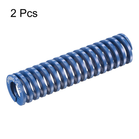 Blue 18mm Outer Diameter Compression Die Spring Two Pack, 70mm Free Length, 42mm Compressed Length, 65Mn Alloy Steel shown individually.