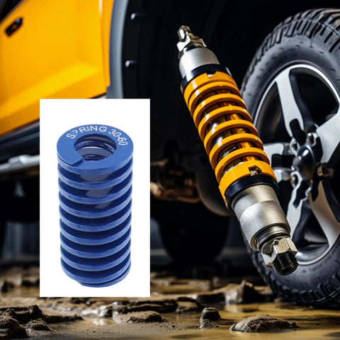 Blue Light Load Compression Springs Set Of 6 For 3D Printer Mold Die Applications with car shock absorber in background