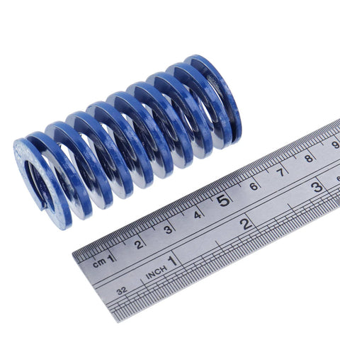 Blue Light Load Compression Springs Set Of 6 For 3D Printer Mold Die Applications, shown with ruler for size reference.