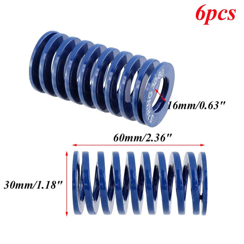 Blue Light Load Compression Springs Set Of 6 For 3D Printer Mold Die Applications, 30mm Outer Diameter, 60mm Free Length