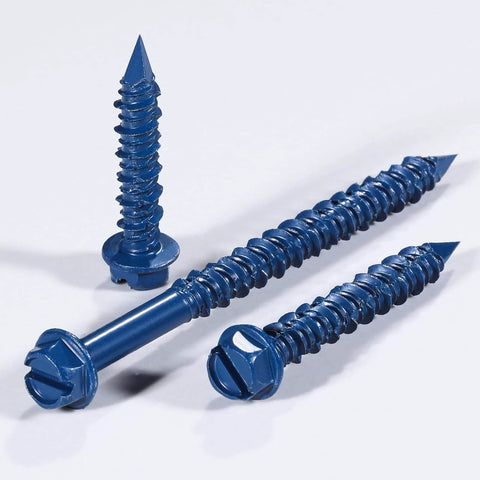 ✝️ Wensilon(30 PCS) 3/16" * 1-1/4" Slotted Hex Concrete Screws Anchor Blue Hexagon Head on white background