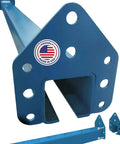 Blue Enclosed Conveyor Track With Pre Welded Yokes 6 Foot Trolley Rail for light to medium duty applications, USA made close-up.
