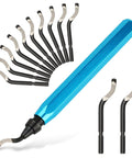 Deburring Tool With 12 High Speed Steel Blades Blue Handle For Metal Plastic Resin PVC And 3D Printed Edges.