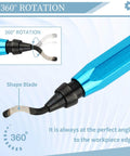 Close-up of Deburring Tool With 12 High Speed Steel Blades Blue Handle showing 360° rotation feature