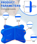 Blue Deck Spacer Set For Uniform Gaps Between Deck Boards With Four Thicknesses One Sixteenth Inch One Eighth Inch Three Sixteenths Inch And One Quarter Inch For Composite Or Pressure Treated Lumber Combatch, showing sizes and blue ABS plastic