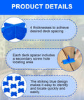 Image showing Blue Deck Spacer Set For Uniform Gaps Between Deck Boards With Four Thicknesses One Sixteenth Inch One Eighth Inch Three Sixteenths Inch And One Quarter Inch For Composite Or Pressure Treated Lumber Combatch