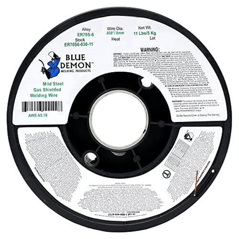 Front view of Blue Demon 11 lb spool of All Position MIG Wire ER70S6 0.030 Dia for carbon steel, low spatter, porosity free welds