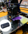 3D printer with inset image of Four Piece 25mm Outer Diameter 45mm Free Length Die Spring Set For 3D Printers Blue Light Load Steel.