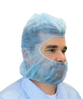 Person wearing Disposable Bouffant Hood Breathable Polypropylene Hair Cover For Medical Food Processing And Cleanrooms One Size Fits All